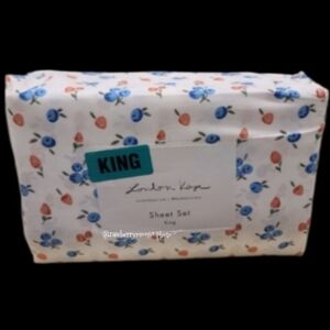4pc Summer Strawberry / Blueberry King Bed Sheet Set Decor By London Kaye New